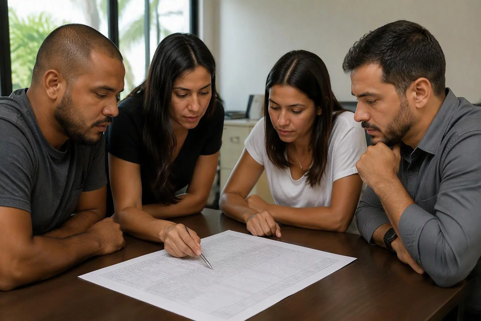 Reunião em volta da planilha de contatos recebidos pela campanha